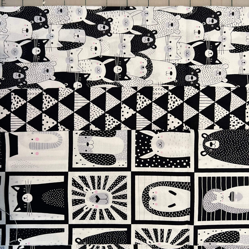 3-Fat Quarters - black & white critters ￼ - Fabric Sale Blast