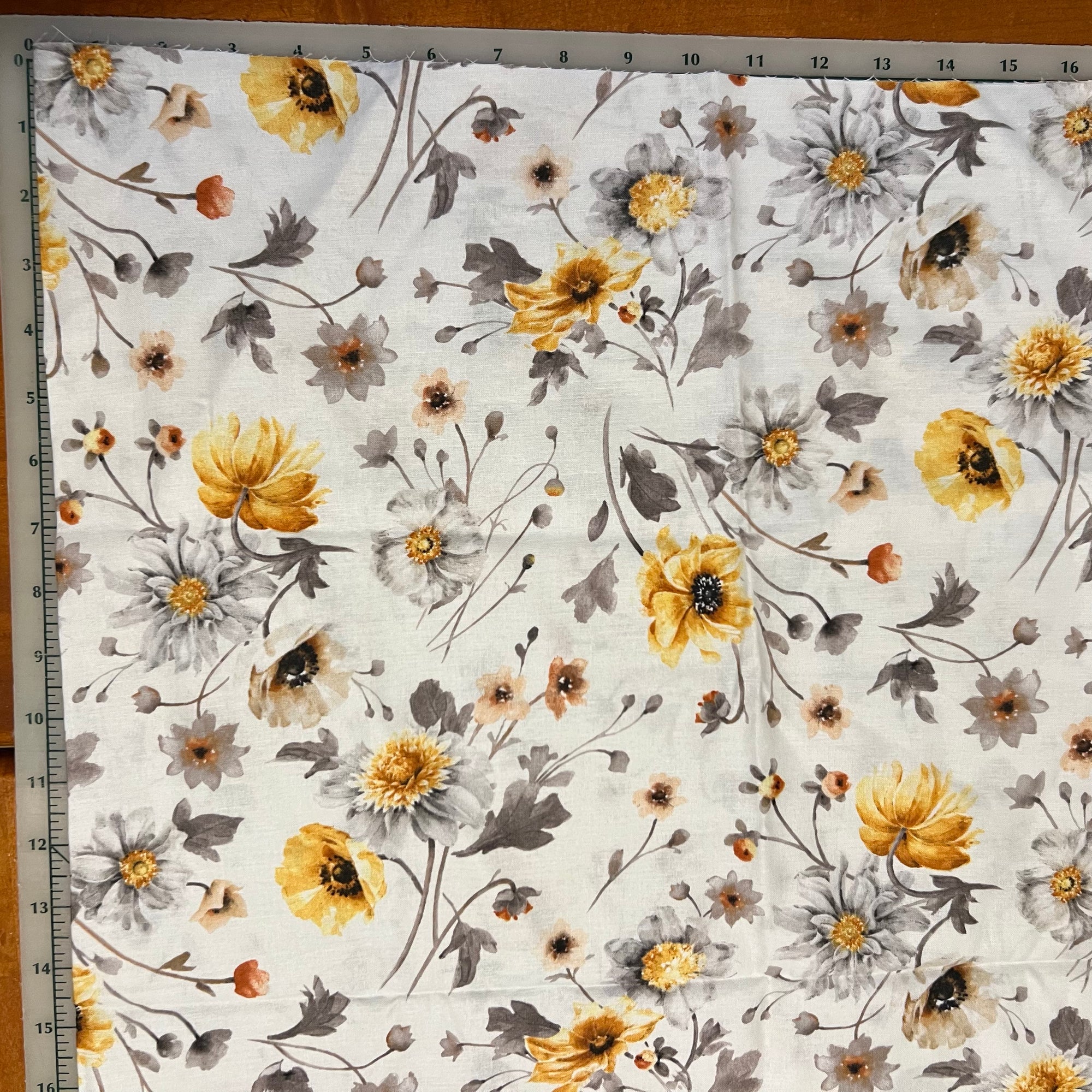 Grey & Soft Yellow Flowers - Fabric Sale Blast