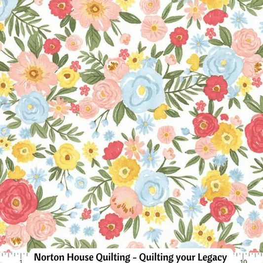 Fabric Sale Blast - Flower Garden ||  White background Large Flowers || Riley Blake Designs