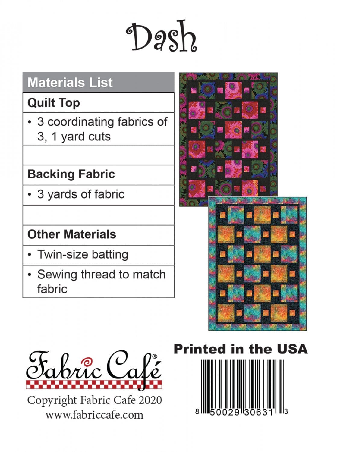 Dash Pattern - 3-yard Quilt - Fabric Cafe