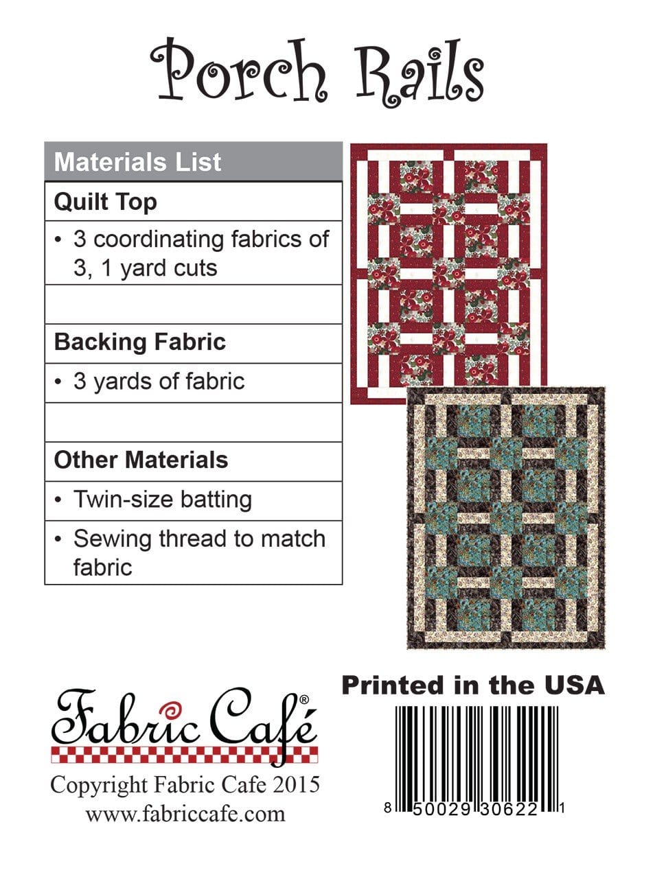 Porch Rails Pattern - 3-yard Quilt - Fabric Cafe