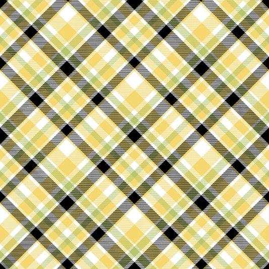 Bee You! - Yellow/Black Bias Plaid - 101-049 - Henry Glass - Flowers