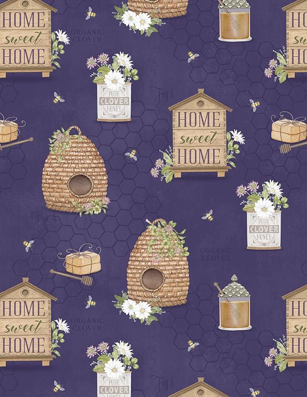 Fabric Sale Blast - The Art of Beekeeping - Purple Honey Combs Toss  - 27608-282 - Wilmington Prints